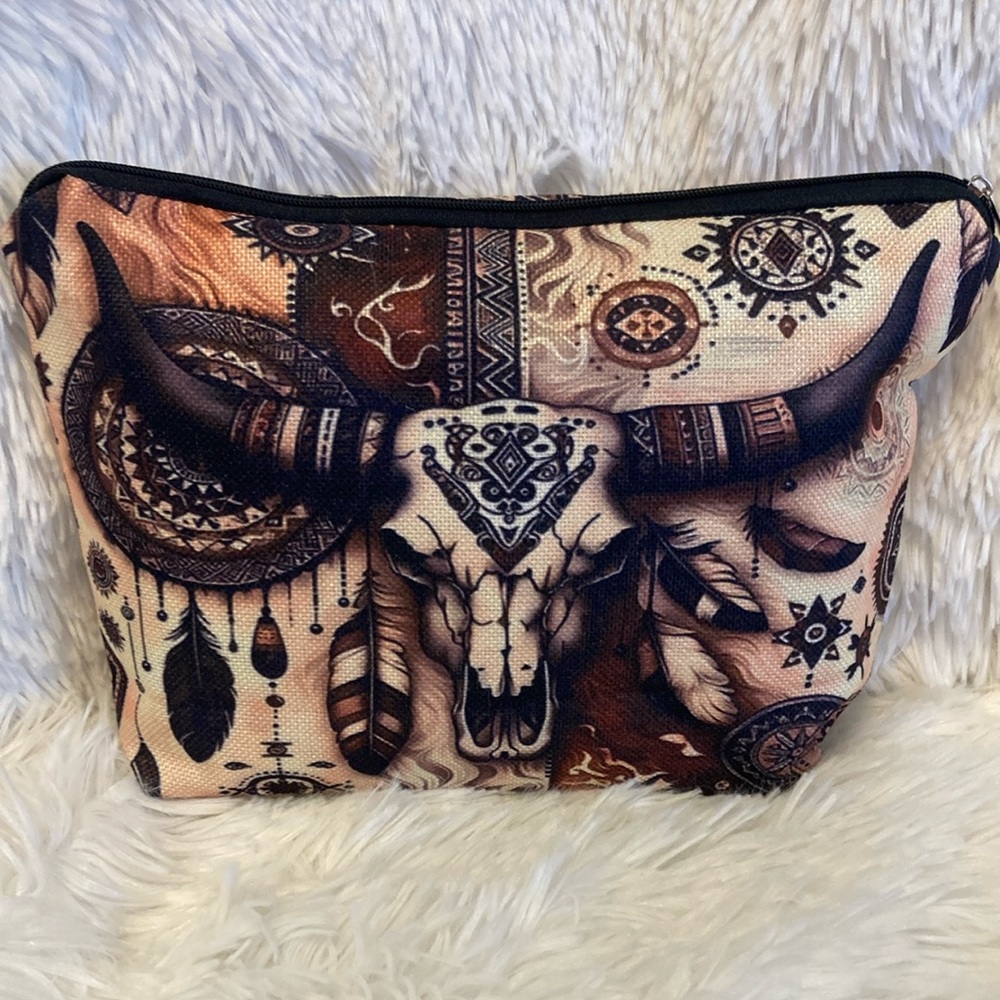 Boho Skull Print Travel Makeup Pouch